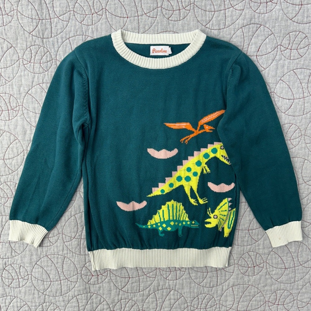 Piccolina Sweater Teal‎ Green Dinosaur Intarsia / Kids' 10